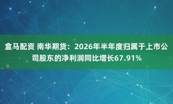 盒马配资 南华期货：2026年半年度归属于上市公司股东的净利润同比增长67.91%